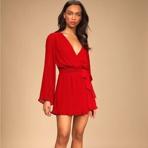 Lulu's Vibrant Red Long Sleeve Dress